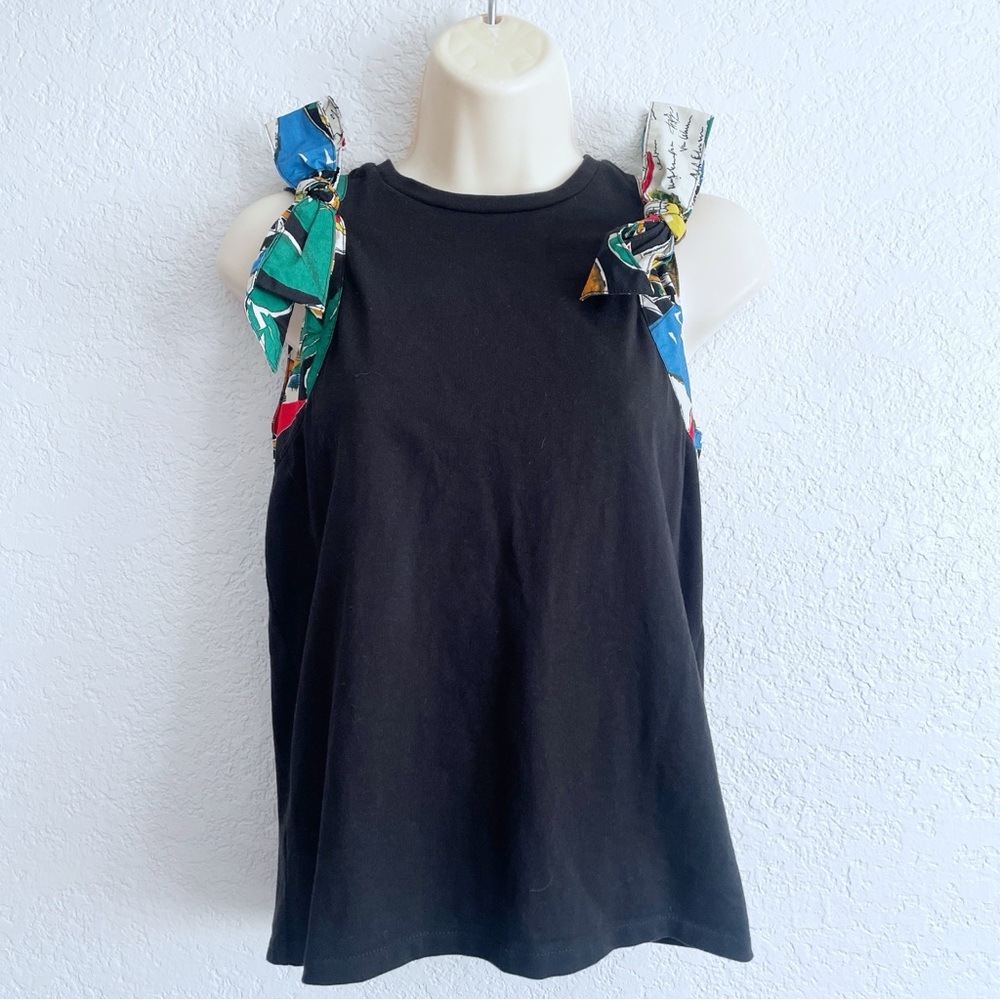 J. Crew Black Tie-Shoulder Tank Top Printed Accent XS Vacation Seaside Breezy